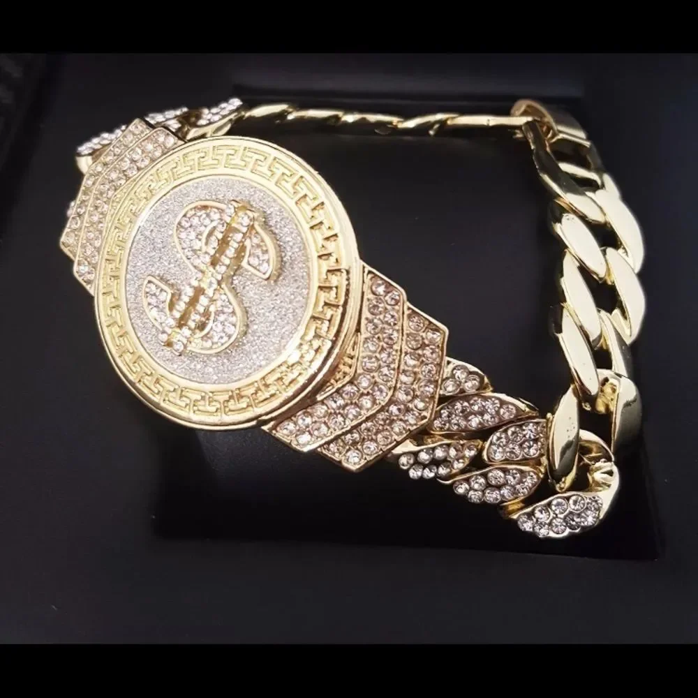 Money Time Iced Out Men’s Gold Cuban Bracelet NEW - Picture 2 of 4